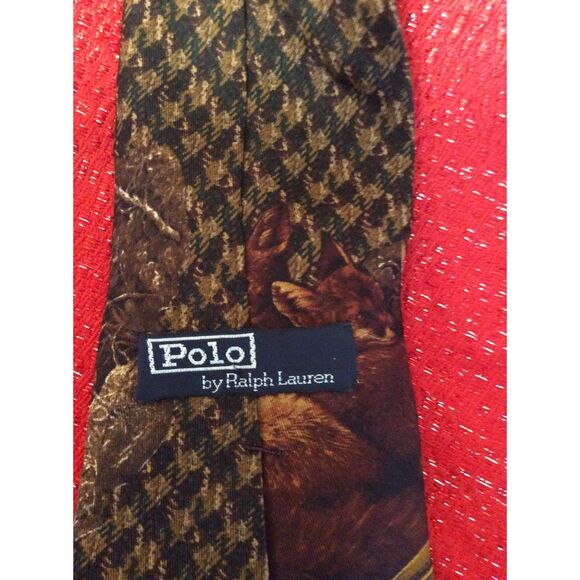Vintage Polo Ralph Lauren Houndstooth Fox Hunting Silk Tie USA Handmade Rare - Picture 8 of 8